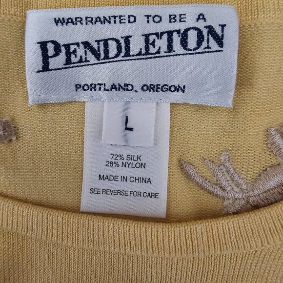 Pendleton Vintage Silk Blend Embroidered Floral Short Sleeve Yellow Ribbed Top - Picture 4 of 6